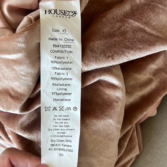 NWT HOUSE of CB TAMARA BLUSH NUDE VELVET CRYSTAL DRESS - Picture 14 of 14